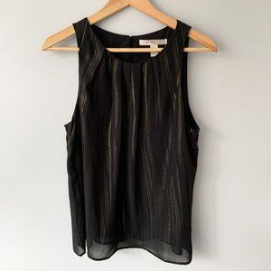 🔴 2/$15 sale | Women's Black Flowy Sleeveless Tank Top with Gold Shimmer Accent